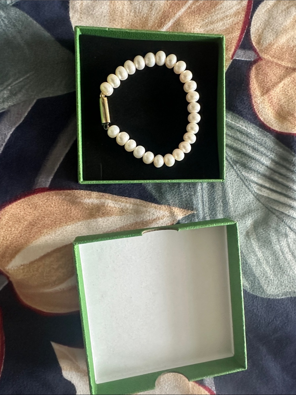 White Pearl Stretch Bracelet with Gold-Tone Clasp